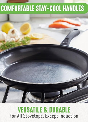 GreenLife 16 Piece Nonstick Cookware Set, Soft Grip Non-Toxic PFAS-Free Ceramic Pots & Pans, Dishwasher & Oven Safe, Frying, Sauce, Saute, Utensils, Glass Lids, Stay-Cool Handles, Wobble Free, Black