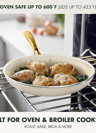 GreenPan Swift 12" Ceramic Nonstick Frying Pan Skillet with Lid, PFAS & PFOA-Free Healthy Cooking, Gold Stainless Steel Handle, Versatile Cooking Essentials, Dishwasher & Oven Safe, Cream