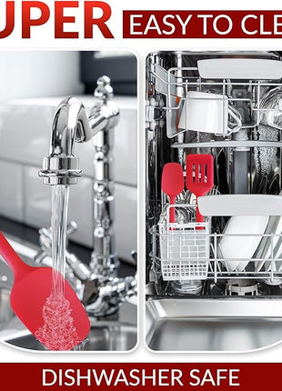 MASUS Silicone Spatula Set 4 Pc Rubber Spatulas With a Turner For Nonstick Pans – Rubber Spatula Set Heat Resistant 600°F For Baking- Cooking plastic spatula, BPA-Free, Dishwasher Safe