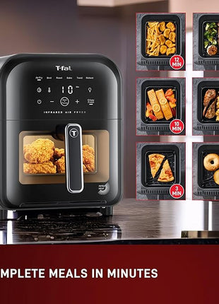 T-fal Infrared Air Fryer, 2x Faster Than Traditional Heating*, Large Air Fryer Toaster Oven Combo, 6 Qt Digital Touch Screen, 7-in-1 Cooking Functions, No-Shake Technology, 1550W, Black,