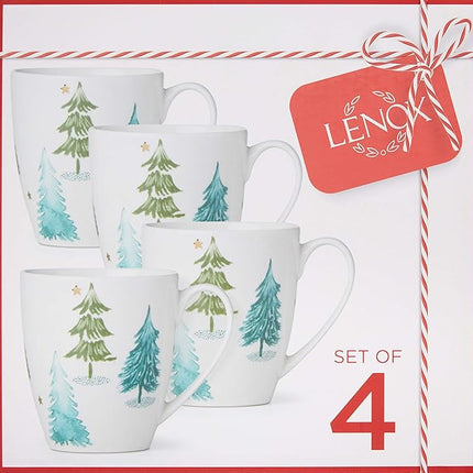 Lenox 880069 Balsam Lane 4-Piece Mug Set, Christmas Drinkware, Holiday Hosting (Pack of 8)