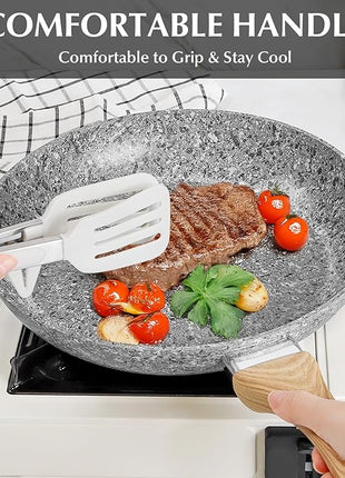 KOCH SYSTEME CS Nonstick Frying Pan with Lid, 12 Inch Grey Granite Frying Pan with Non-toxic Nonstick Coating, Aluminum Skillet with Heat-resistant Bakelite Handle, Induction Compatible, Oven Safe