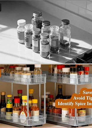 2 Pack Pull Out Spice Rack Organizer for Cabinet, 2 Tier Slide Out Spice Racks Organizer, Spice Cabinet Organizers, Cabinet Size Need:12'' High x 11'' Deep x 5'' Wide, Clear Acrylic