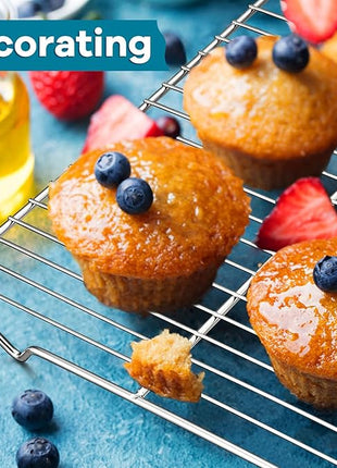 P&P CHEF Baking Cooling Rack Set for Cooking Roasting, 4-Piece Stainless Steel Wire Racks for Oven Use, Healthy & Dishwasher Safe, Rectangle, 16.6 Inch