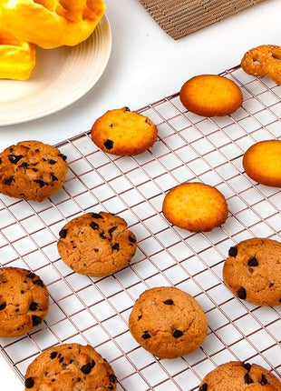 Briout Cooling Rack for Baking, 2-Pack 16x10 Inches Baking Rack, Thick Wire Cookie Rack for Cooking, Roasting, Grilling, Drying, Oven Safe, Fits Half Sheet Pan, Rose Gold