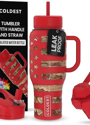 Coldest Tumbler with Handle and Straw, 100% Leak Proof Insulated Tumbler with Lid and Straw (3 Lids), Stainless Steel Tumblers for Women & Men, Cup Holder Friendly, 36 oz (The Republican)