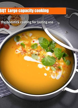 DELARLO Frying Pan,12 inch Skillet with lid,Tri-Ply Stainless Steel Saute Pan 6QT,Dishwasher-Friendly,Stay-Cool Handles,Oven-Safe Up to 660℉