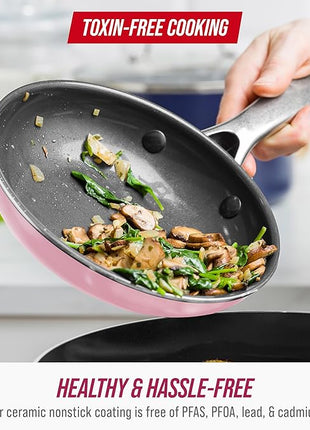 Blue Diamond 8" Nonstick Frying Pan Skillet, Ceramic Diamond Infused PFAS-Free, Dishwasher & Oven Safe, Stay Cool Handle, Durable Non Toxic Metal Utensil Safe, Egg & Omelet Pan, Pink