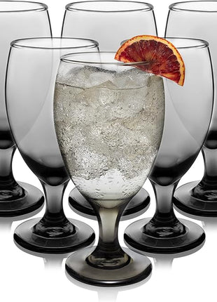 Libbey Classic Smoke Goblet Beverage Glasses, Set Of 6 Timeless Goblet Drinking Glasses - Dishwasher-Safe Glass Goblets for Wines, Smoothies & More