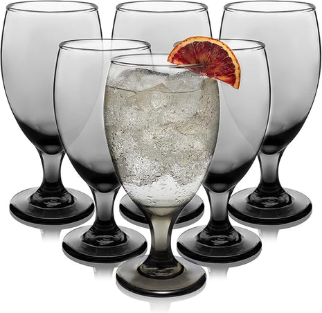 Libbey Classic Smoke Goblet Beverage Glasses, Set Of 6 Timeless Goblet Drinking Glasses - Dishwasher-Safe Glass Goblets for Wines, Smoothies & More