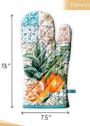 Maison d' Hermine Oven Gloves 100% Cotton Oven Mitt 7" x 13" with Loop Heat Resistant, BBQ, Cooking Gloves, Baking, Grilling, Kitchen, Handling Hot Pans Spring/Summer (Pack of 1, Agrume)