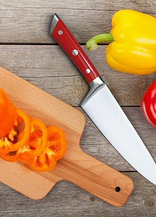 Dalstrong Chef Knife - 8 inch Blade - Gladiator Series - Forged High Carbon German Steel - Razor Sharp Kitchen Knife - Professional Full Tang Knives - Crimson Red Handle ABS - Sheath - NSF Certified