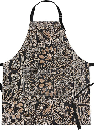 Britimes Apron Home Kitchen Cooking Baking Gardening for Women Men With Pockets Beige Abstract Embossed Texture Flower 32x28 inch