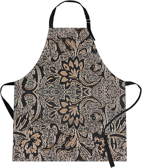 Britimes Apron Home Kitchen Cooking Baking Gardening for Women Men With Pockets Beige Abstract Embossed Texture Flower 32x28 inch