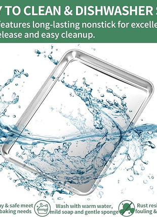 Baking Sheets Set of 2, HKJ Chef Cookie Sheets 2 Pieces & Stainless Steel Baking Pans & Toaster Oven Tray Pans, Rectangle Size 18 x 13 x 1 inch, Non Toxic & Healthy & Easy to Clean