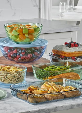 Pyrex Colors Tinted 4-PC, Medium/Large Glass Mixing Bowls With Lids, Nesting Space Saving Set of Bowls For Prepping and Baking, 2.3QT & 4.5QT