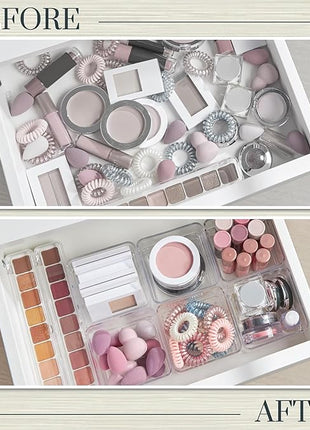 STORi SimpleSort 6-Piece Stackable Clear Drawer Organizer Set | 3" x 3" x 2" Square Trays | Small Makeup Vanity Storage Bins and Office Desk Drawer Dividers | Made in USA