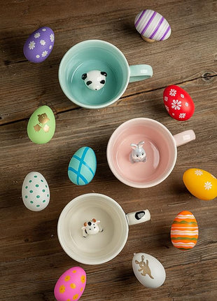 DIHOclub Rabbit Ceramic Cup Hidden 3D Animal Inside Mug,Cute Cartoon Bunny Handmade Figurine Mugs,Easter Gifts,12 OZ (Pink)