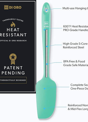 DI ORO Mini Spatula - Small Spatulas Silicone Heat-Resistant up to 600°F - Silicone Kitchen Scraper for Baking & Cooking BPA Free - Mixing Spatula Dishwasher Safe - Nonstick Cookware Safe (Mint)