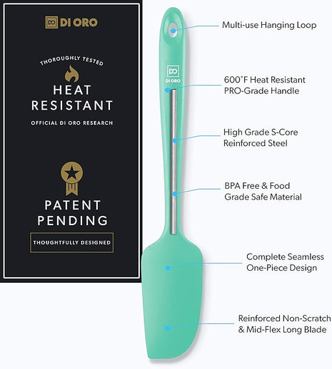 DI ORO Mini Spatula - Small Spatulas Silicone Heat-Resistant up to 600°F - Silicone Kitchen Scraper for Baking & Cooking BPA Free - Mixing Spatula Dishwasher Safe - Nonstick Cookware Safe (Mint)