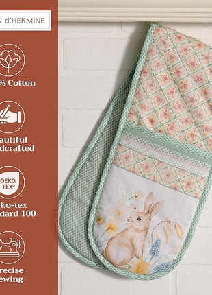 Maison d' Hermine Double Oven Mitts 100% Cotton 7"x35" Double Oven Mitt Heat Resistant BBQ Cooking Gloves with Loop, Baking, Grilling, Home, Kitchen, Handling Hot Pans Spring Summer (Easter Dew)