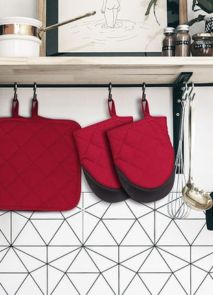 Oven Mitts and Pot Holders Set, Pack of 4, Heat Resistant Silicone Kitchen Mini Oven Mittens for 500 Degrees, Mini Oven Gloves and Hot Pads for Baking Grilling Barbecue Microwave Machine Washable