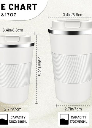 Insulated Coffee Tumblers with Flip Lid 12oz / 17oz, Stainless Steel Travel Coffee Mug Leak Proof, Vacuum Insulated Coffee Mug Reusable Cup, Keeps Cold and Hot for Coffee Tea