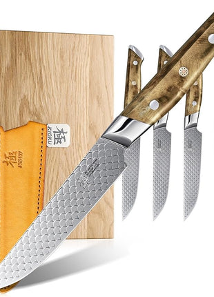 KYOKU 4.8" Steak Knife Set of 4 with Non-Stick Koi Scale Pattern, Japanese VG10 Stainless Steel Steak Knives with Sheath Gift Box, Shogun Koi Series Full Tang Knives for Steak with Camphorwood Handles