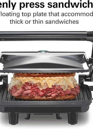 Hamilton Beach Panini Press Sandwich Maker & Electric Indoor Grill with Locking Lid, Opens Wide to Fit Any Thickness for Quesadillas, Burgers & More, Nonstick 8" x 10" Grids, Chrome (25460AG)