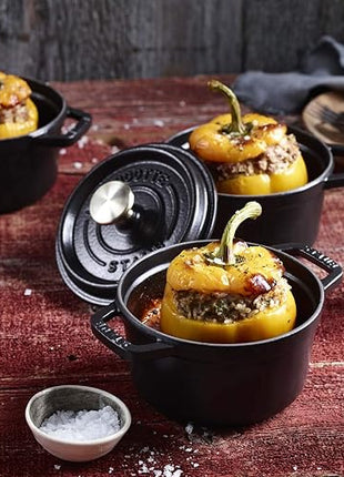 STAUB Cast Iron Dutch Oven 0.75-qt Round Cocotte, Made in France, Serves 1, Matte Black