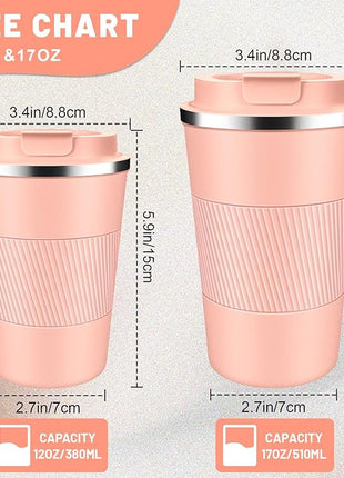 Insulated Coffee Tumblers with Flip Lid 12oz / 17oz, Stainless Steel Travel Coffee Mug Leak Proof, Vacuum Insulated Coffee Mug Reusable Cup, Keeps Cold and Hot for Coffee Tea