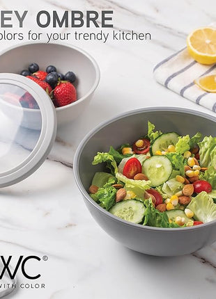 COOK WITH COLOR Mixing Bowls Set with TPR Lids - 12 Piece Plastic Nesting Bowls Set includes 6 Prep Bowls and 6 Lids, Microwave Safe (Grey)