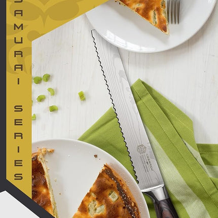 KESSAKU Serrated Bread Knife - 8 inch - Samurai Series - Razor Sharp Kitchen Knife - Forged 7Cr17MoV High Carbon Stainless Steel - Wood Handle with Blade Guard