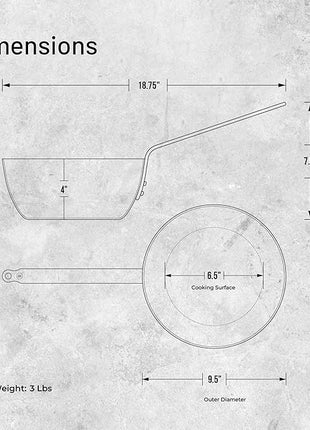 De Buyer MINERAL B Carbon Steel Country Fry Pan - 9.5” Diameter, 6.5” Cooking Surface - Ideal for Sauteing, Simmering, Deep Frying & Stir Frying - PFAS, PFOA & PFOS Free - Made in France