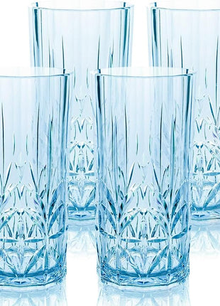 BELLAFORTE Shatterproof Tritan Tall Tumbler, Set of 4, 18oz - Myrtle Beach Drinking Glasses - Unbreakable Plastic Drinking Glasses for Gifting, Parties, New Year - BPA Free - Dishwasher Safe - Blue