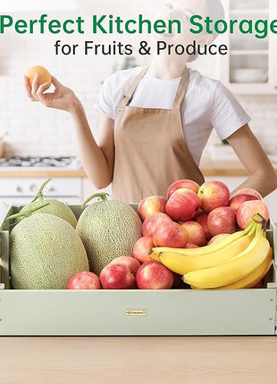 HABAU Wood Potato Onion Storage Bins - Wooden Stackable Produce Basket - Fruit Vegetable Storage for Kitchen Pantry Organization