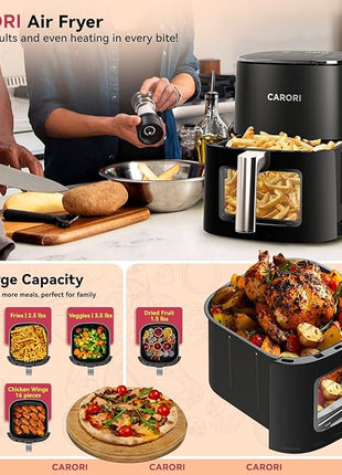 Air Fryer 12 Preset with Viewing Window, 6Qt Large Capacity, 400℉ Max Crisp, Airfryer, Bake, Roast, Dehydrate, Reheat, 1700W Quick Even Easy Meals, Nonstick Dishwasher Safe Basket