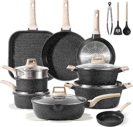 CAROTE 26Pcs Pots and Pans Set, Nonstick Cookware Sets, Granite Induction Cookware Non Stick Cooking Set w/Frying Pans & Saucepans(PFOS, PFOA Free)