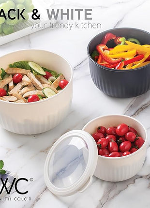 COOK WITH COLOR Prep Bowls with Lids- Wide and Deep Nesting Plastic Small Mixing Bowl Set with Lids, 12 Piece Set - Deep Bowls, Speckled Black