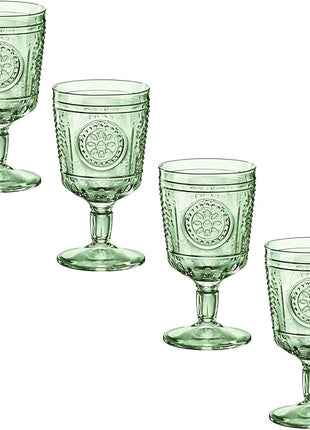 Bormioli Rocco Romantic Set Of 4 Stemware Glasses, 10.75 Oz. Colored Crystal Glass, Pastel Green, Made In Italy.