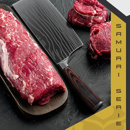 KESSAKU Meat Cleaver Butcher Knife - 7 inch - Samurai Series - Heavy Duty - Razor Sharp - Forged 7Cr17MoV High Carbon Stainless Steel - Wood Handle with Blade Guard