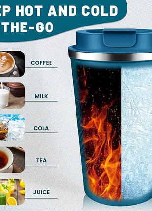 Insulated Coffee Tumblers with Flip Lid 12oz / 17oz, Stainless Steel Travel Coffee Mug Leak Proof, Vacuum Insulated Coffee Mug Reusable Cup, Keeps Cold and Hot for Coffee Tea