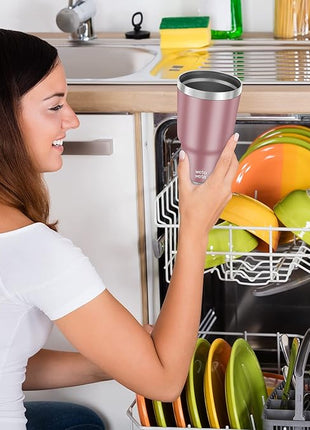 WETOWETO 30oz Tumbler, Stainless Steel Vacuum Insulated Water Coffee Tumbler Cup, Double Wall Powder Coated Spill-Proof Travel Mug Thermal Cup for Home Outdoor (Rose Gold, 1 Pack)