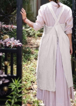Uaussi Cotton Linen Apron Cross Back Work Apron for Women with Pockets Pinafore Dress X Cross Halter Apron for Chef Gardening