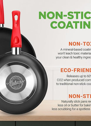 NutriChef 21-Piece Nonstick Cookware Set - PTFE/PFOA/PFOS Free Heat Resistant Lacquer Kitchen Ware Pots Pan w/ Cool-Touch Handles, Saucepan, Fry Pans, Lid, Bakeware, For Gas Electric Ceramic Cooktops