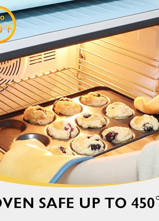 HONGBAKE Mini Muffin Top Pan for Baking, Premium 12 Cavity Small Whoopie Pie Pan, Nonstick Yorkshire Pudding Pan for Pansuffin, Moon Pie, Cookies, Dishwasher Safe and Easy to Clean