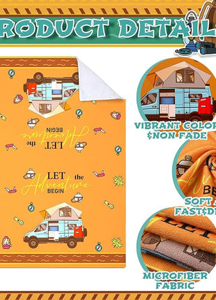 Boyiee Set of 6 Camping Kitchen Towels Absorbent Dishcloths Bonfire Tent Car Tea Towels 24 x 16 Inches with Funny Sayings Novelty Gifts for Campers Happy Camper Camping Accessories for Rv Campers