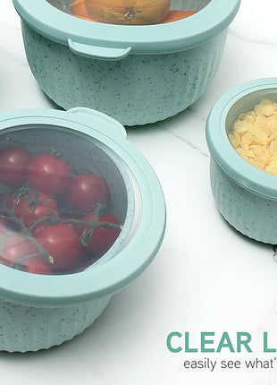 COOK WITH COLOR Prep Bowls with Lids- Wide and Deep Nesting Plastic Small Mixing Bowl Set with Lids, 8 Piece Set - Deep Bowls, Speckled Mint