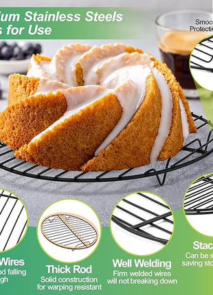 P&P CHEF Round Cooling Rack Set, Round Wire Racks for Cooking Baking, Fit Air Fryer & Oven, Stainless Steel Core with Nonstick Coatings, Black, 2 PCS - 9 Inch