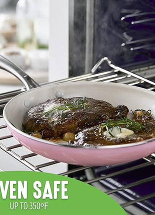GreenLife Artisan Healthy Ceramic Nonstick, 8" and 10" Frying Pan Skillet Set, Stainless Steel Handle, PFAS-Free, Dishwasher Safe, Oven Safe, Soft Pink